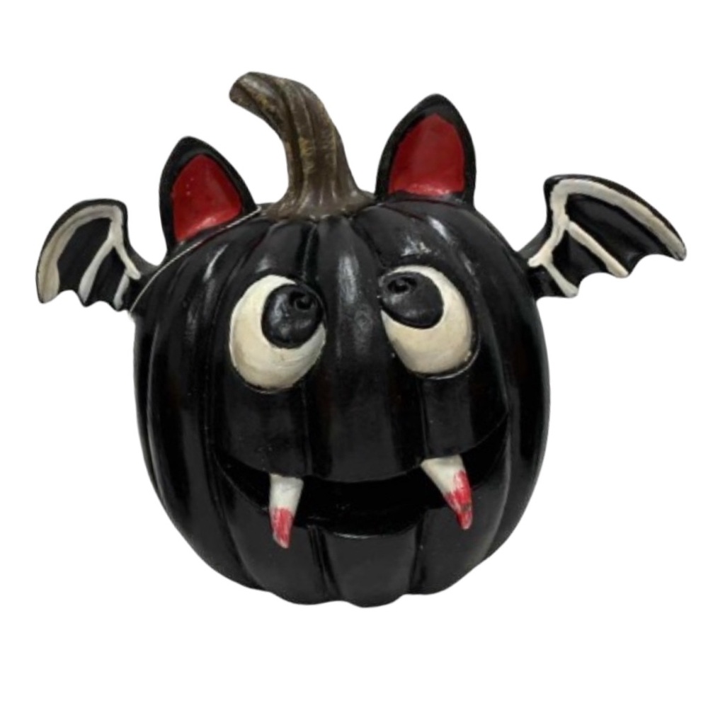 NWT Ceramic LED Light Up Black Bat Pumpkin‎ Decor